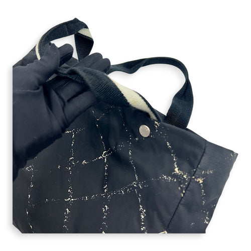 Vintage Travel Line Tote Bag Black in Nylon, Silver hardware