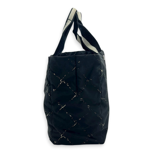 Vintage Travel Line Tote Bag Black in Nylon, Silver hardware