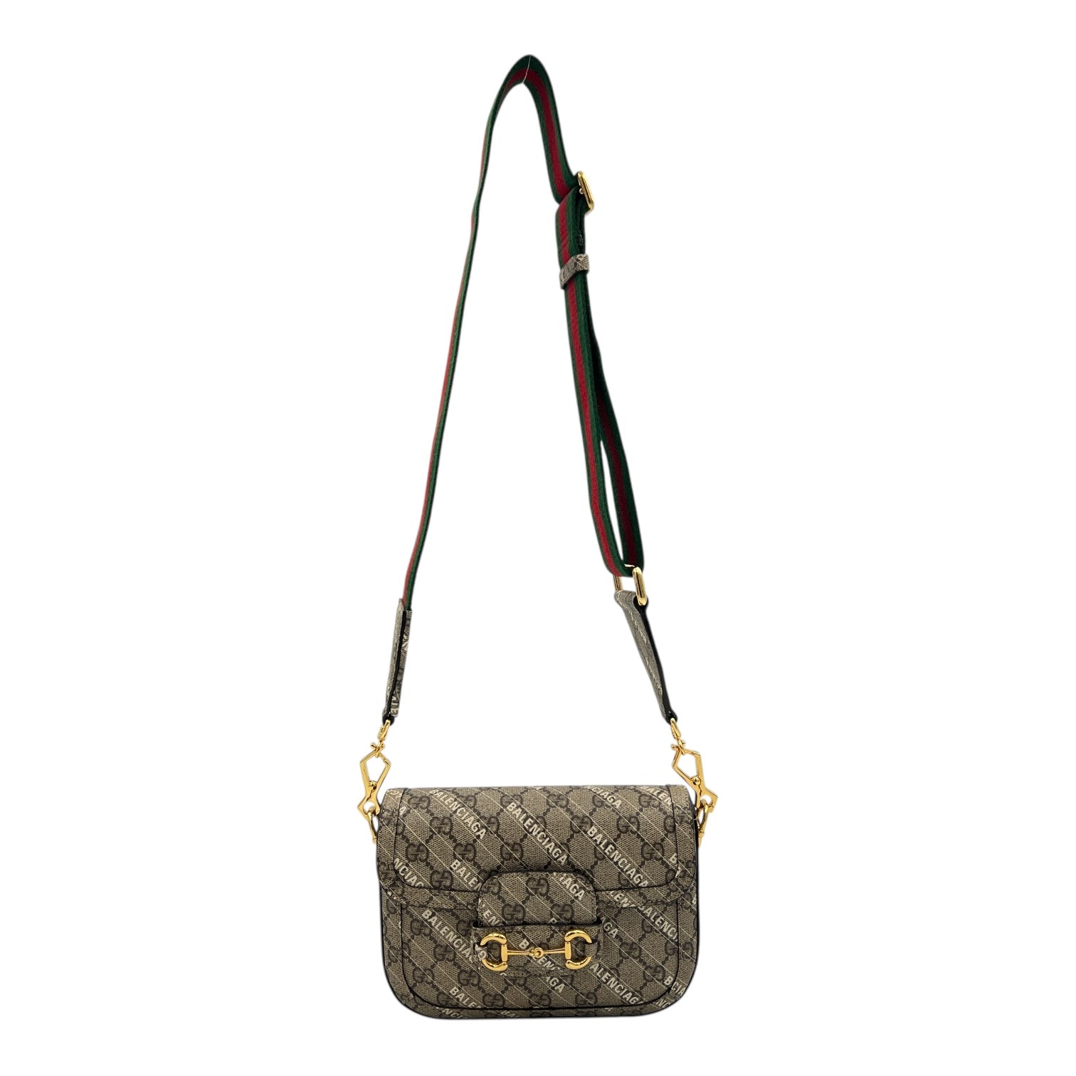 Horsebit 1955 Beige Shoulder Bag in Coated Canvas, Gold hardware