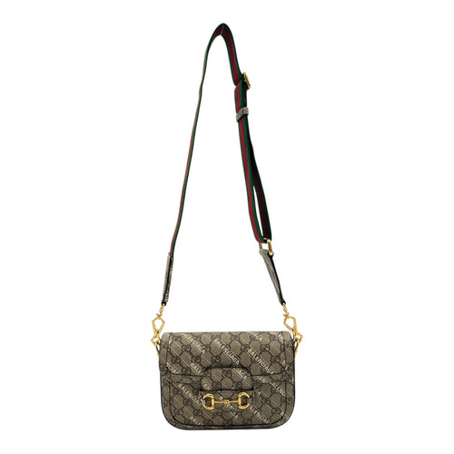 Horsebit 1955 Beige Shoulder Bag in Coated Canvas, Gold hardware