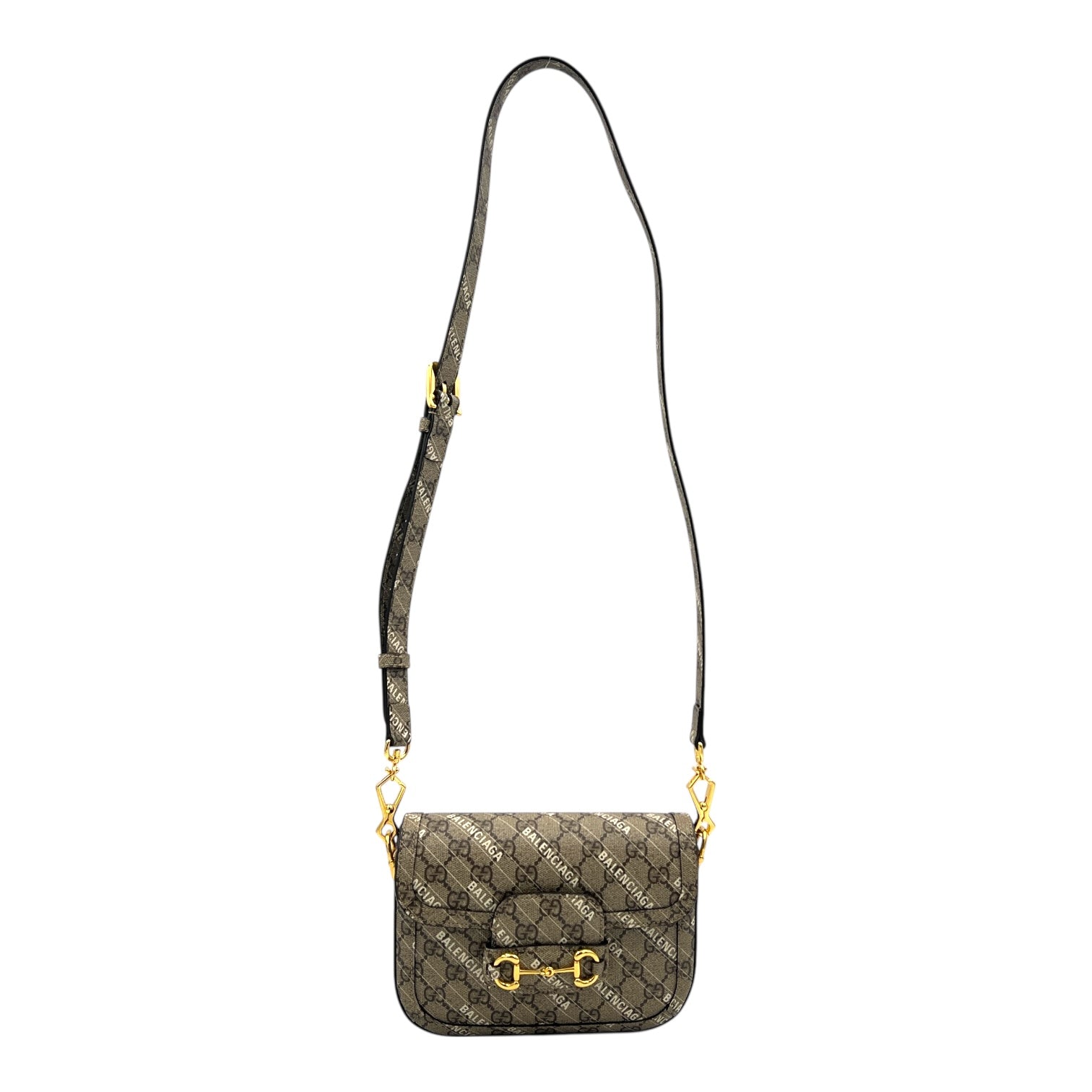 Horsebit 1955 Beige Shoulder Bag in Coated Canvas, Gold hardware