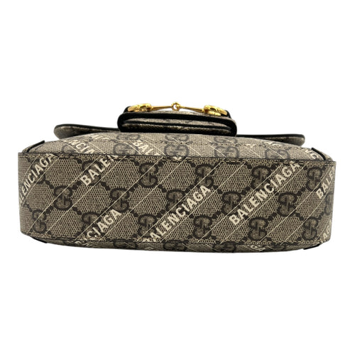 Horsebit 1955 Beige Shoulder Bag in Coated Canvas, Gold hardware