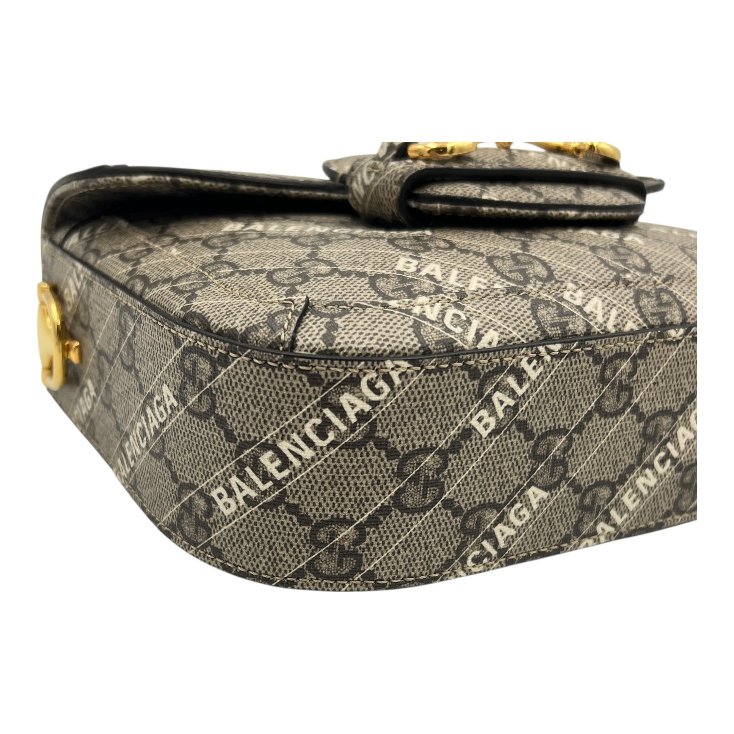 Horsebit 1955 Beige Shoulder Bag in Coated Canvas, Gold hardware