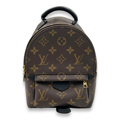 Palm Springs Backpack Mini Brown in Monogram Coated Canvas, Gold hardware