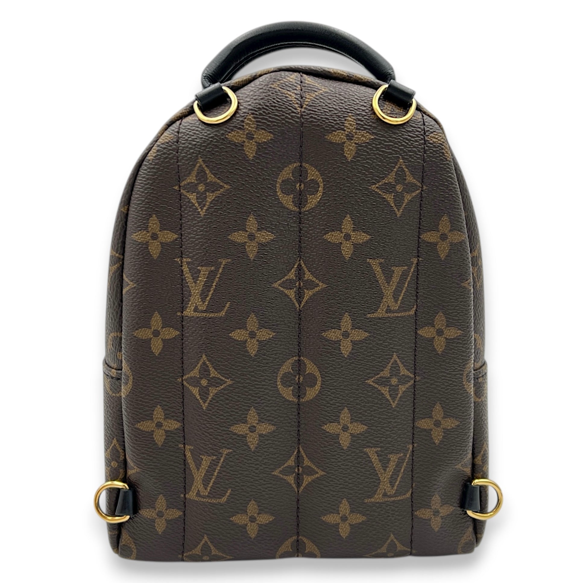 Palm Springs Backpack Mini Brown in Monogram Coated Canvas, Gold hardware