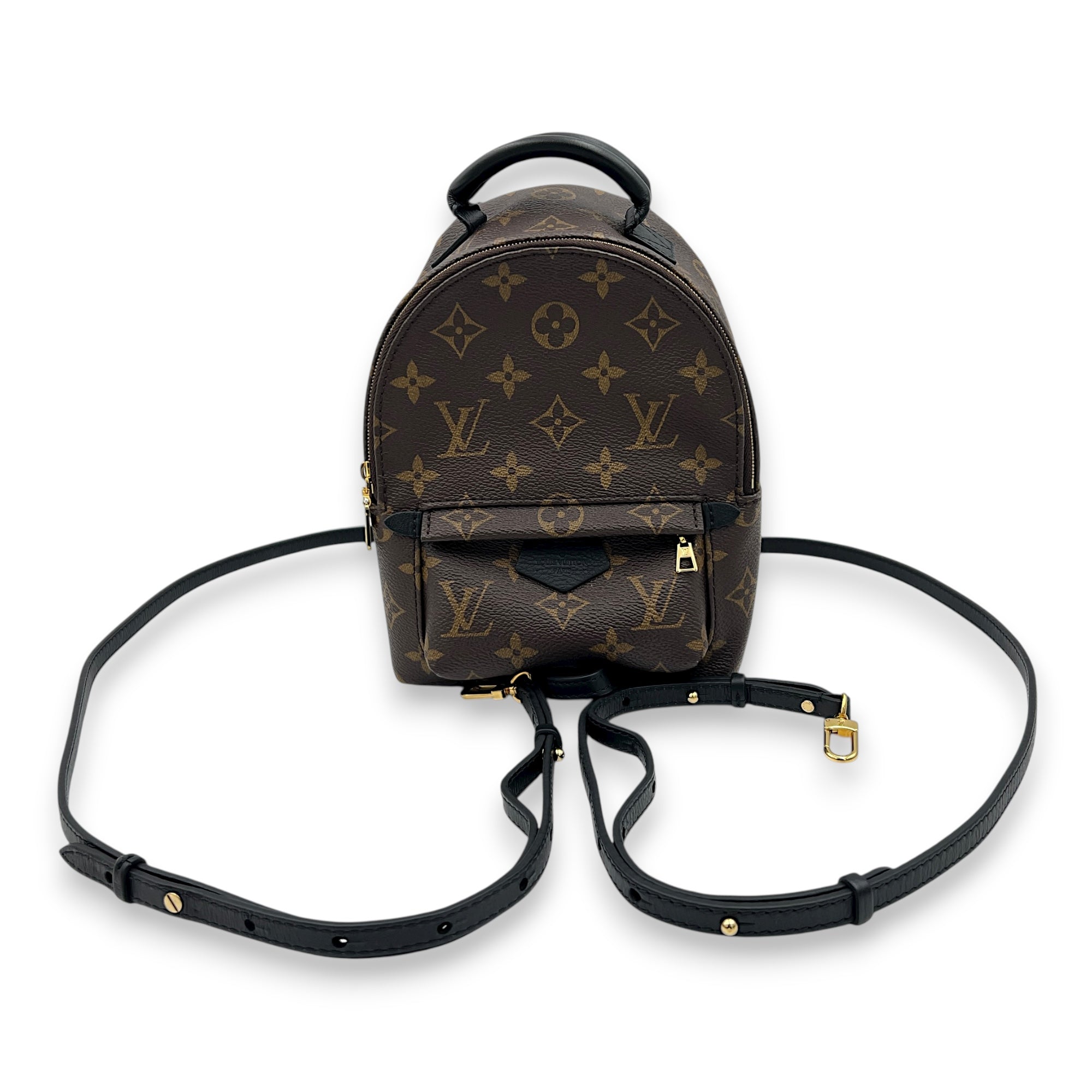 Palm Springs Backpack Mini Brown in Monogram Coated Canvas, Gold hardware