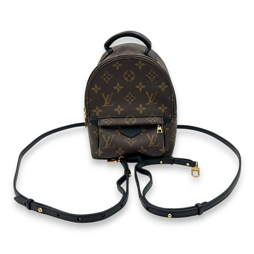 Palm Springs Backpack Mini Brown in Monogram Coated Canvas, Gold hardware