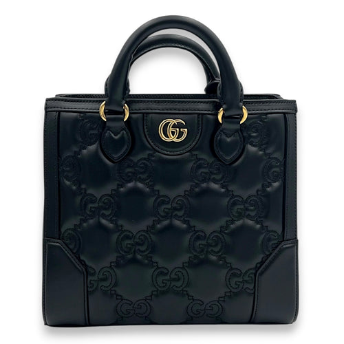 Matelassé Tote Bag Small Black in Calfskin, Gold hardware