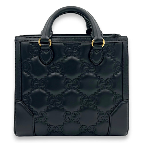 Matelassé Tote Bag Small Black in Calfskin, Gold hardware