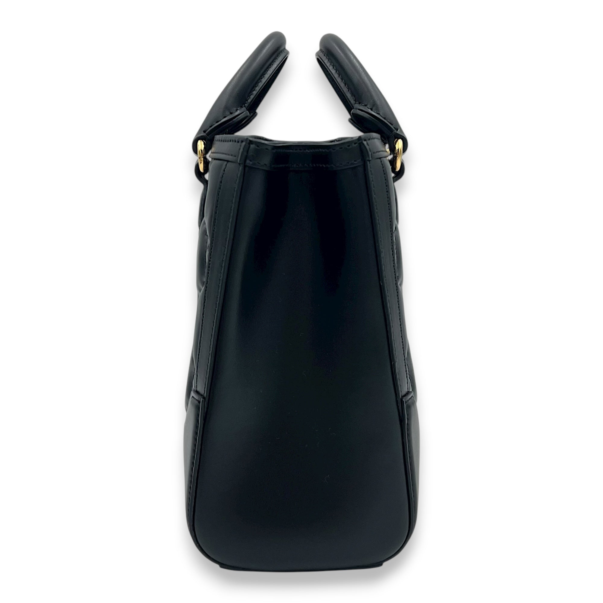 Matelassé Tote Bag Small Black in Calfskin, Gold hardware