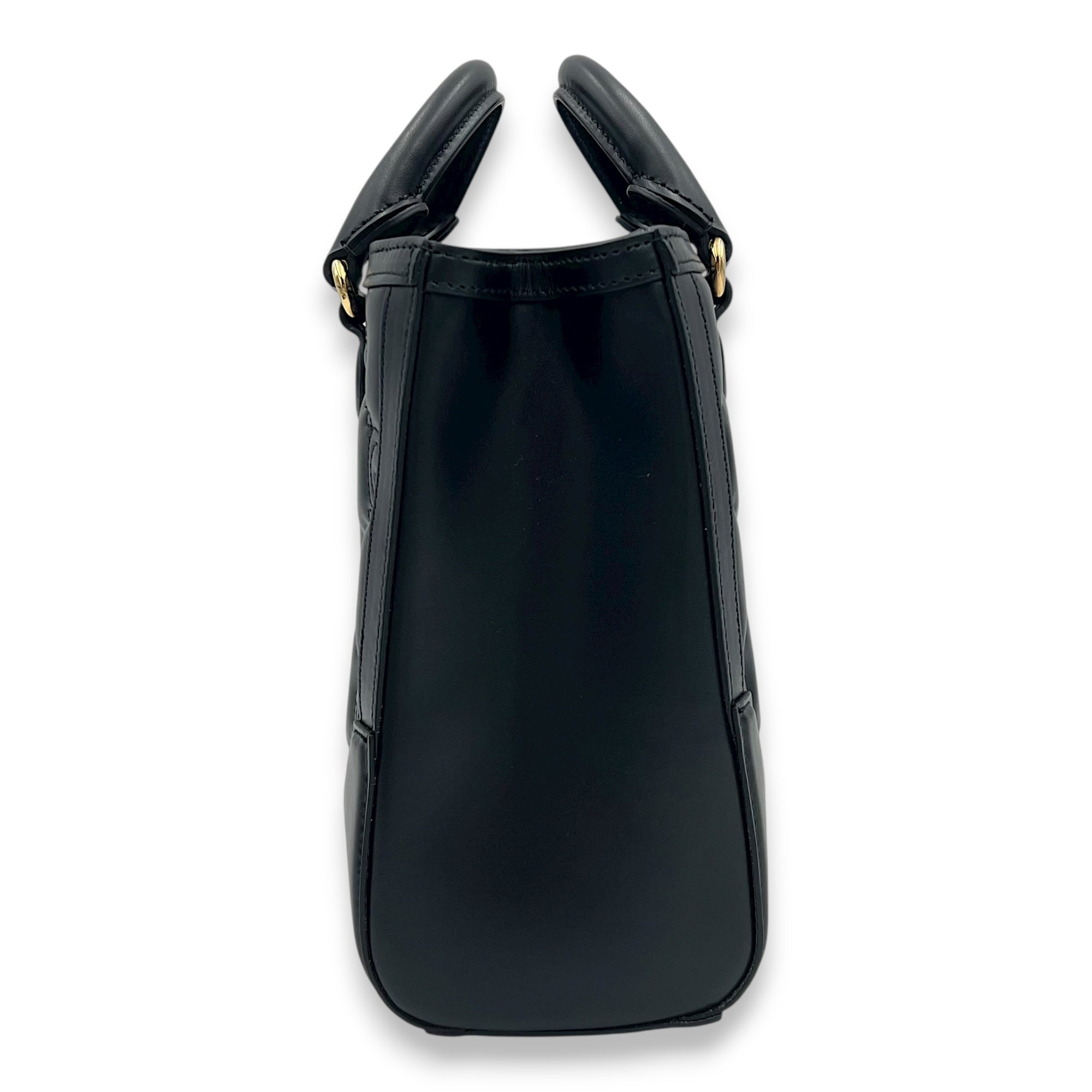 Matelassé Tote Bag Small Black in Calfskin, Gold hardware