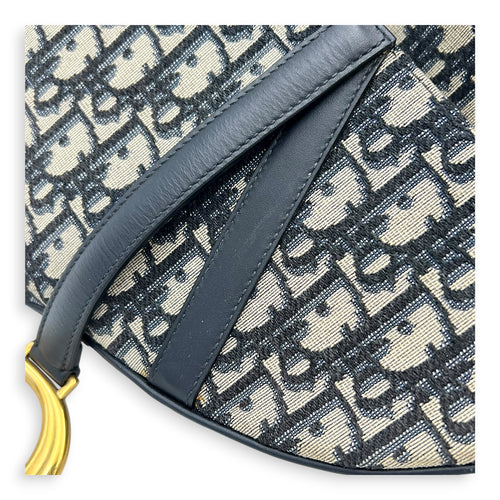 Saddle Shoulder Bag Medium Blue in Jacquard, Gold hardware