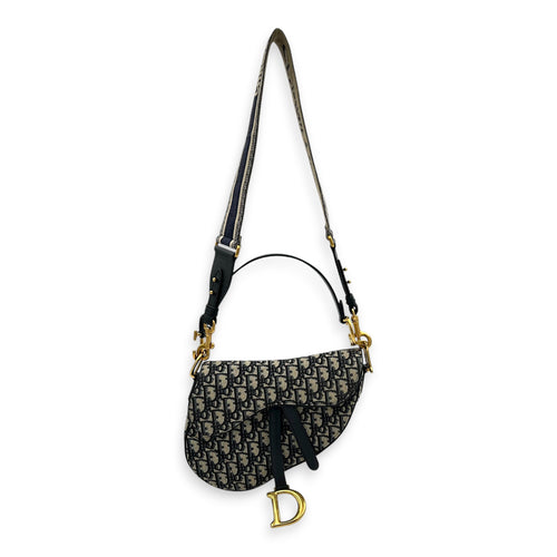 Saddle Shoulder Bag Medium Blue in Jacquard, Gold hardware