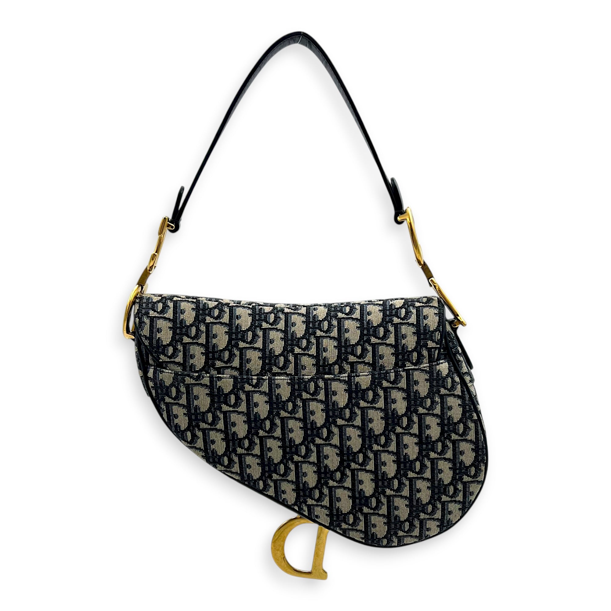 Saddle Shoulder Bag Medium Blue in Jacquard, Gold hardware