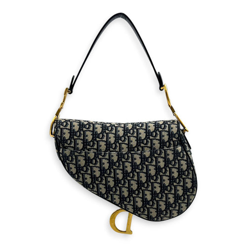 Saddle Shoulder Bag Medium Blue in Jacquard, Gold hardware