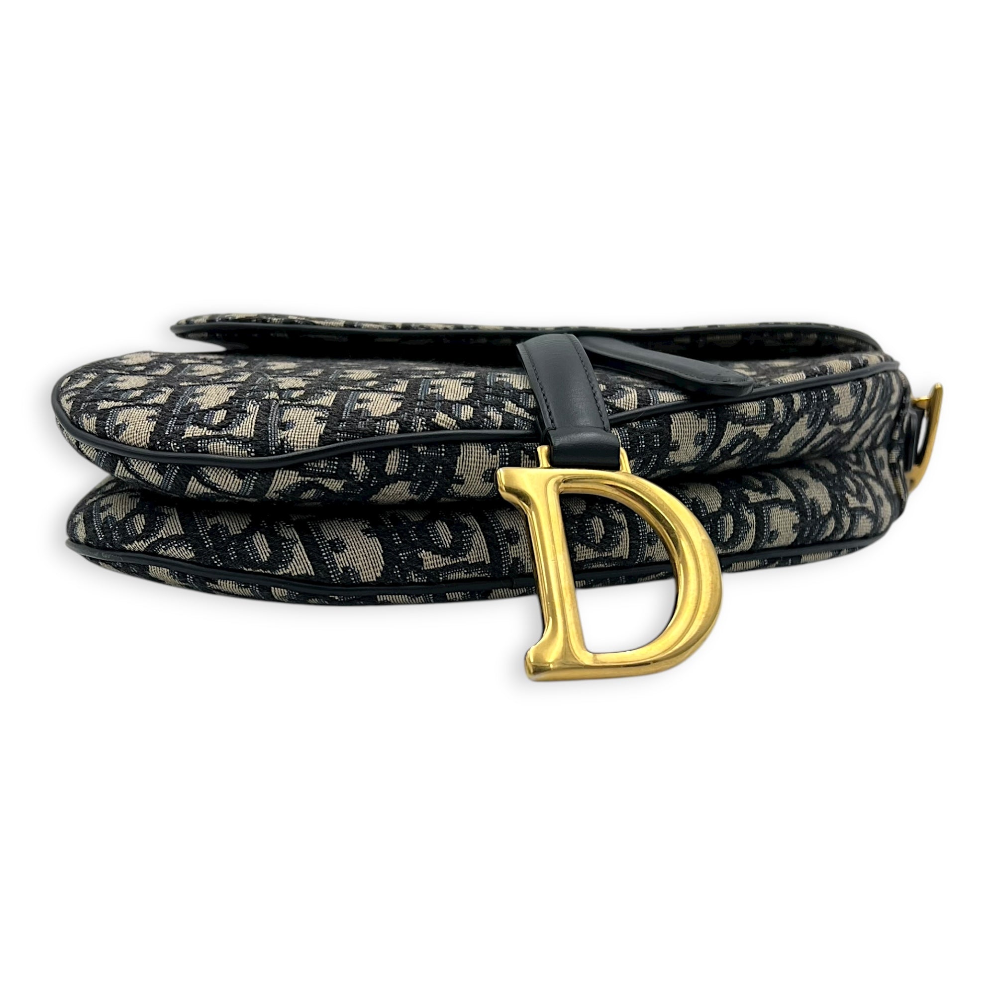 Saddle Shoulder Bag Medium Blue in Jacquard, Gold hardware