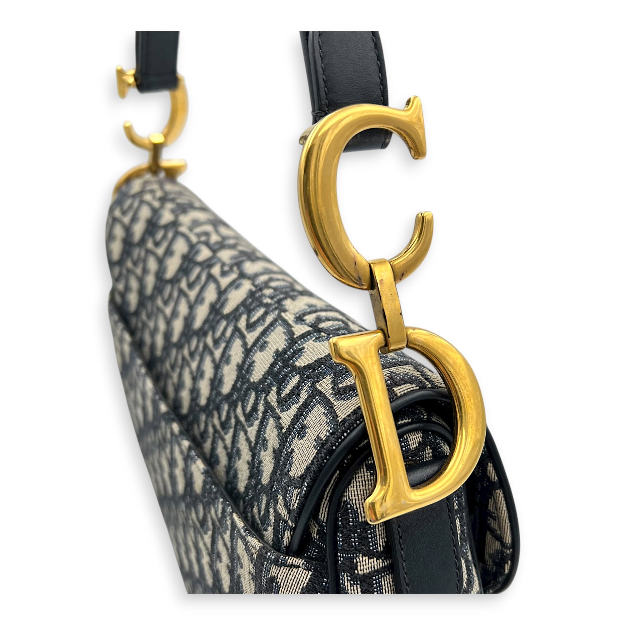 Saddle Shoulder Bag Medium Blue in Jacquard, Gold hardware