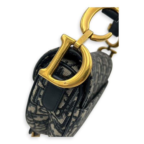 Saddle Shoulder Bag Medium Blue in Jacquard, Gold hardware