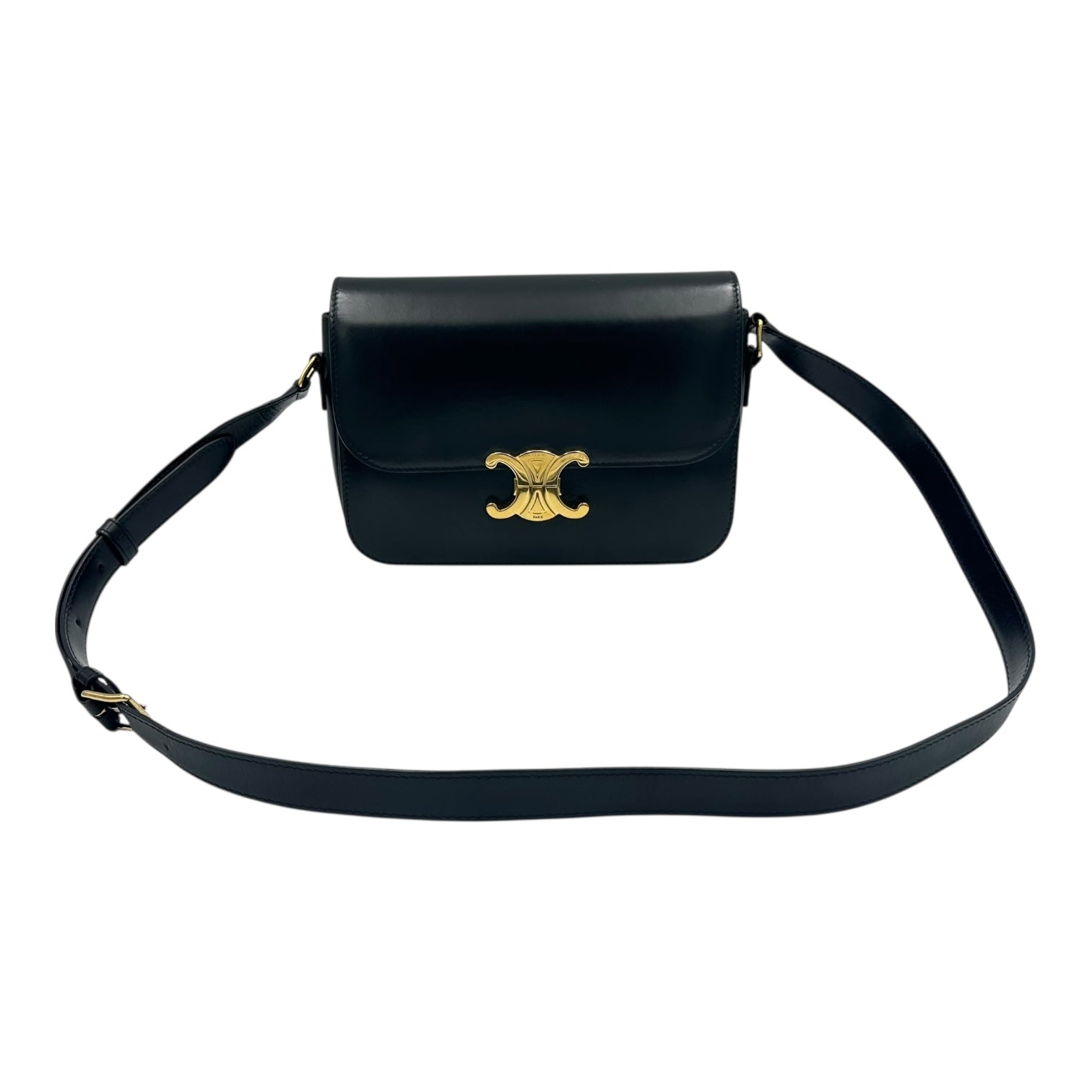 Triomphe Crossbody Bag Medium Black in Calfskin, Gold hardware