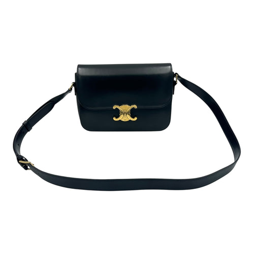 Triomphe Crossbody Bag Medium Black in Calfskin, Gold hardware