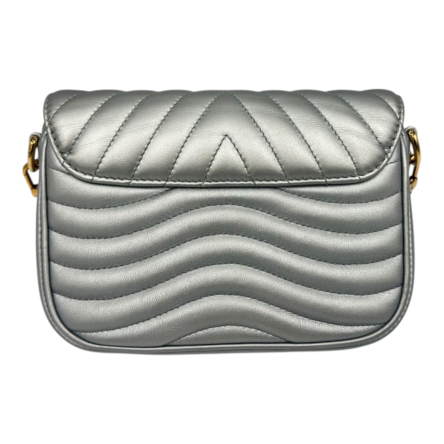 New Wave Crossbody Bag Silver in Calfskin, Gold hardware