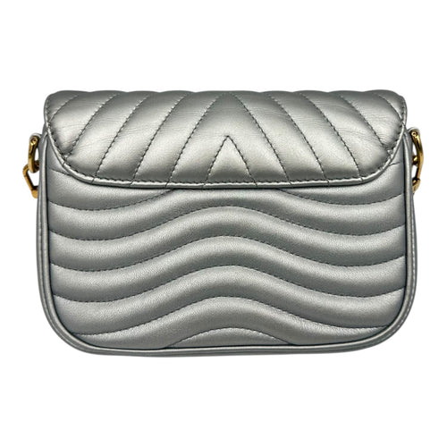 New Wave Crossbody Bag Silver in Calfskin, Gold hardware