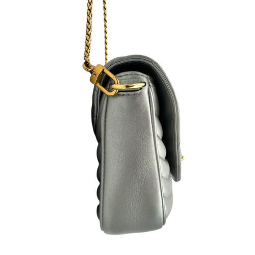New Wave Crossbody Bag Silver in Calfskin, Gold hardware