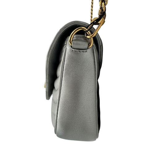 New Wave Crossbody Bag Silver in Calfskin, Gold hardware