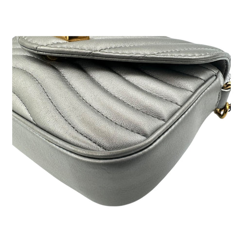 New Wave Crossbody Bag Silver in Calfskin, Gold hardware