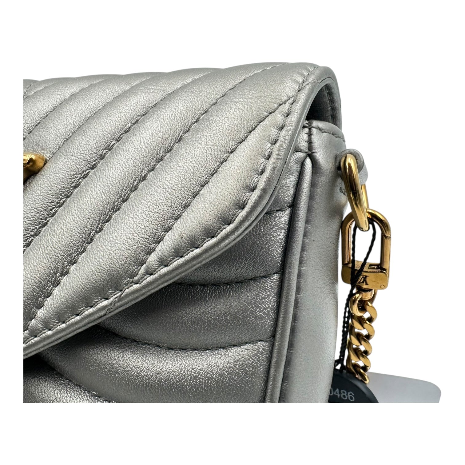 New Wave Crossbody Bag Silver in Calfskin, Gold hardware