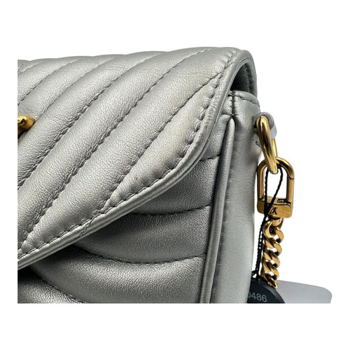 New Wave Crossbody Bag Silver in Calfskin, Gold hardware
