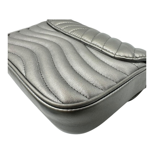 New Wave Crossbody Bag Silver in Calfskin, Gold hardware