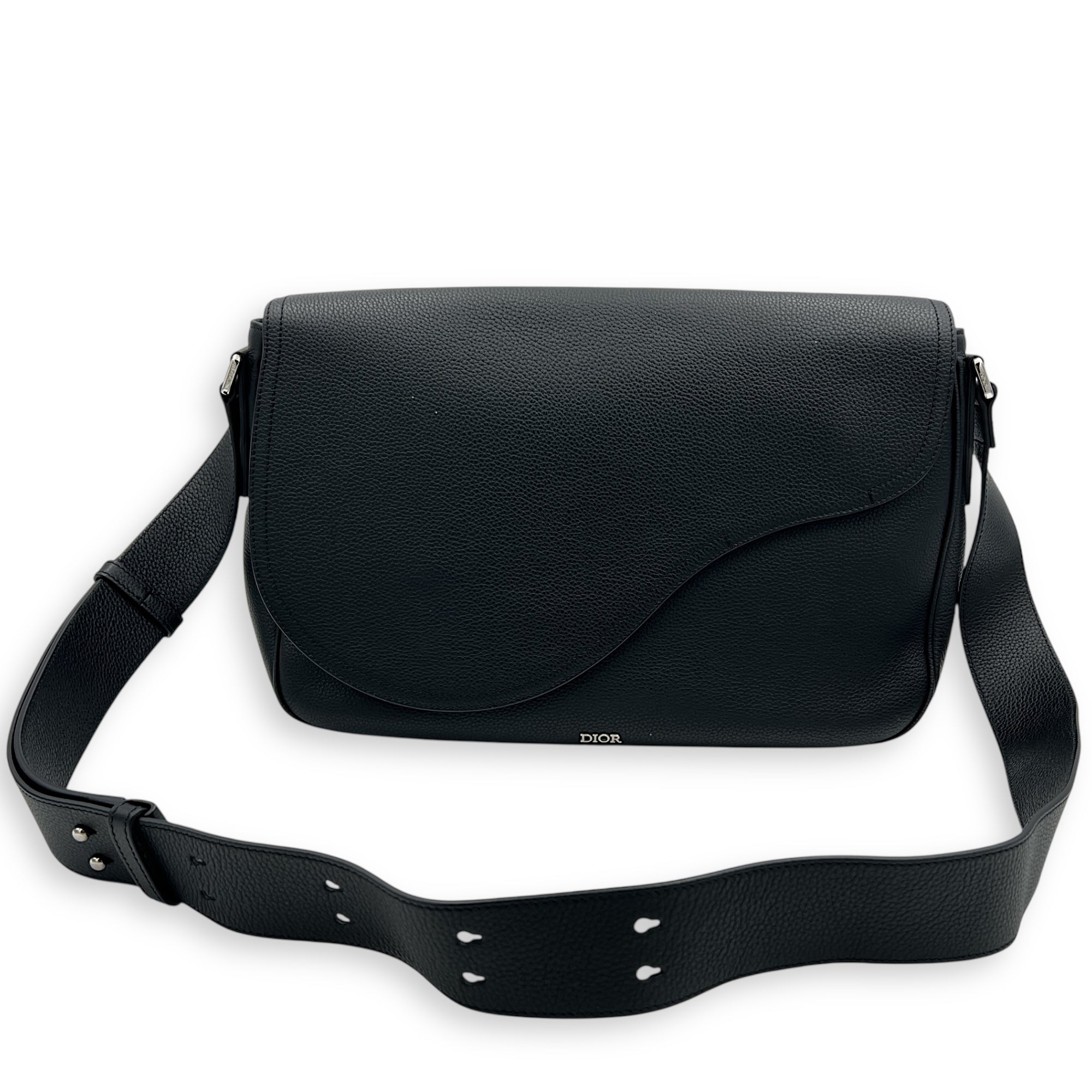 Saddle Messenger Black in Calfskin, Silver hardware