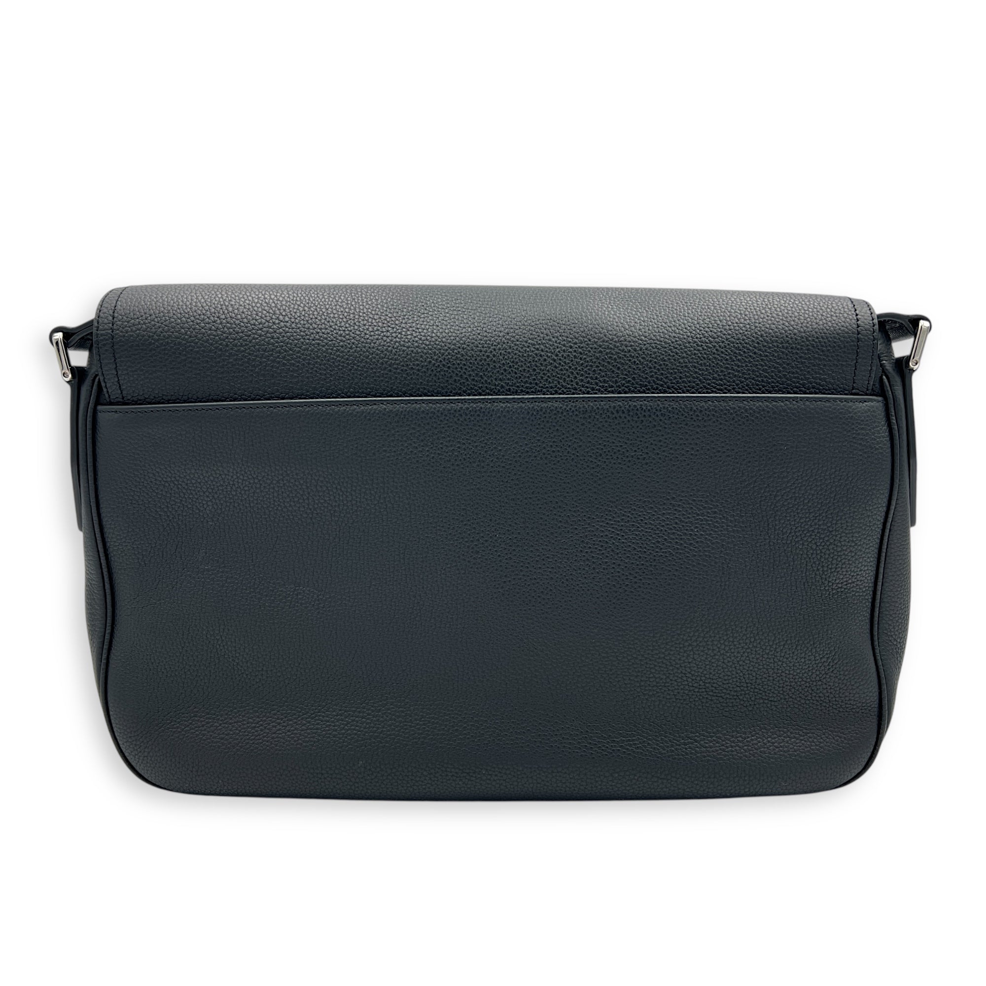 Saddle Messenger Black in Calfskin, Silver hardware