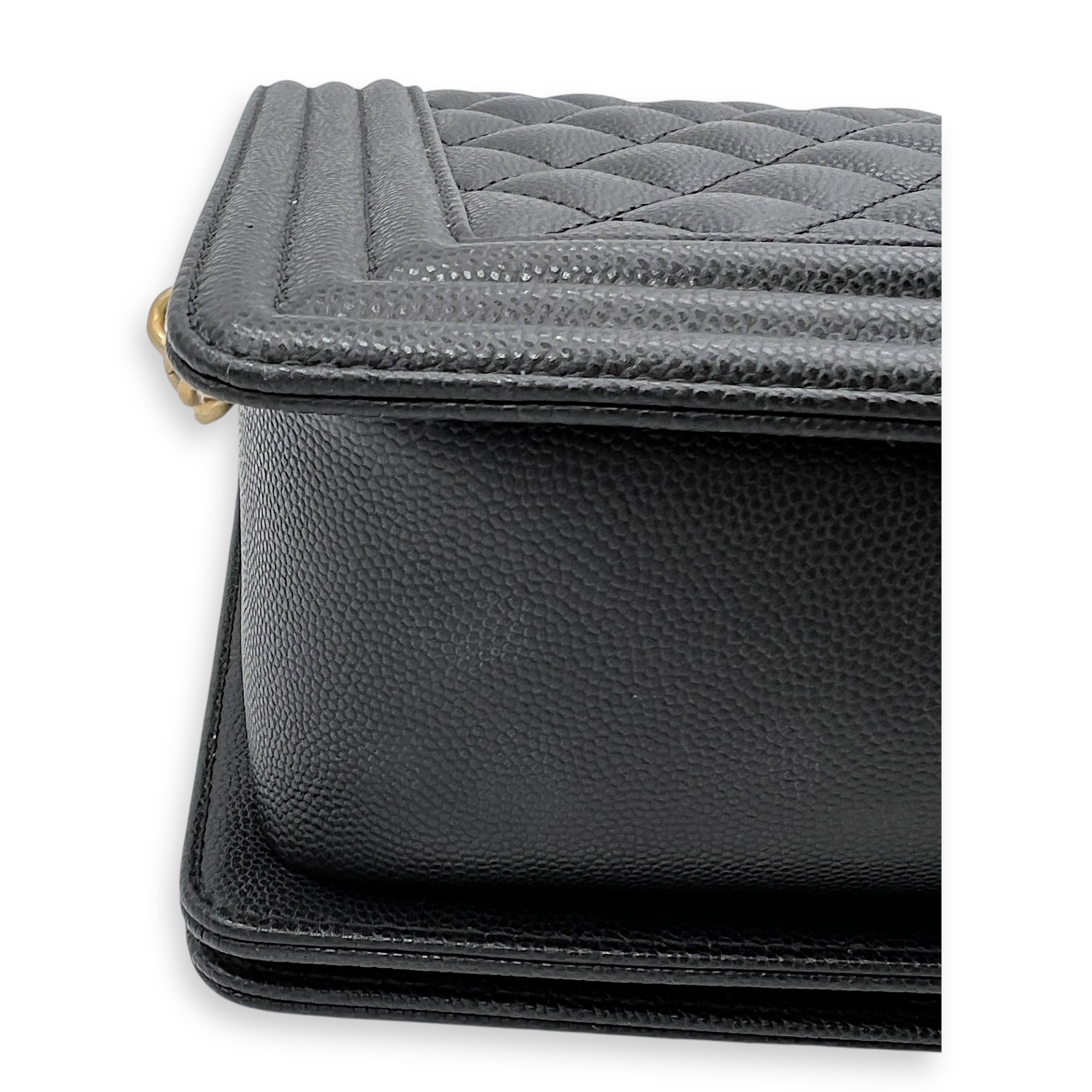 Boy Large Black Shoulder Bag in Caviar Leather, Gold hardware