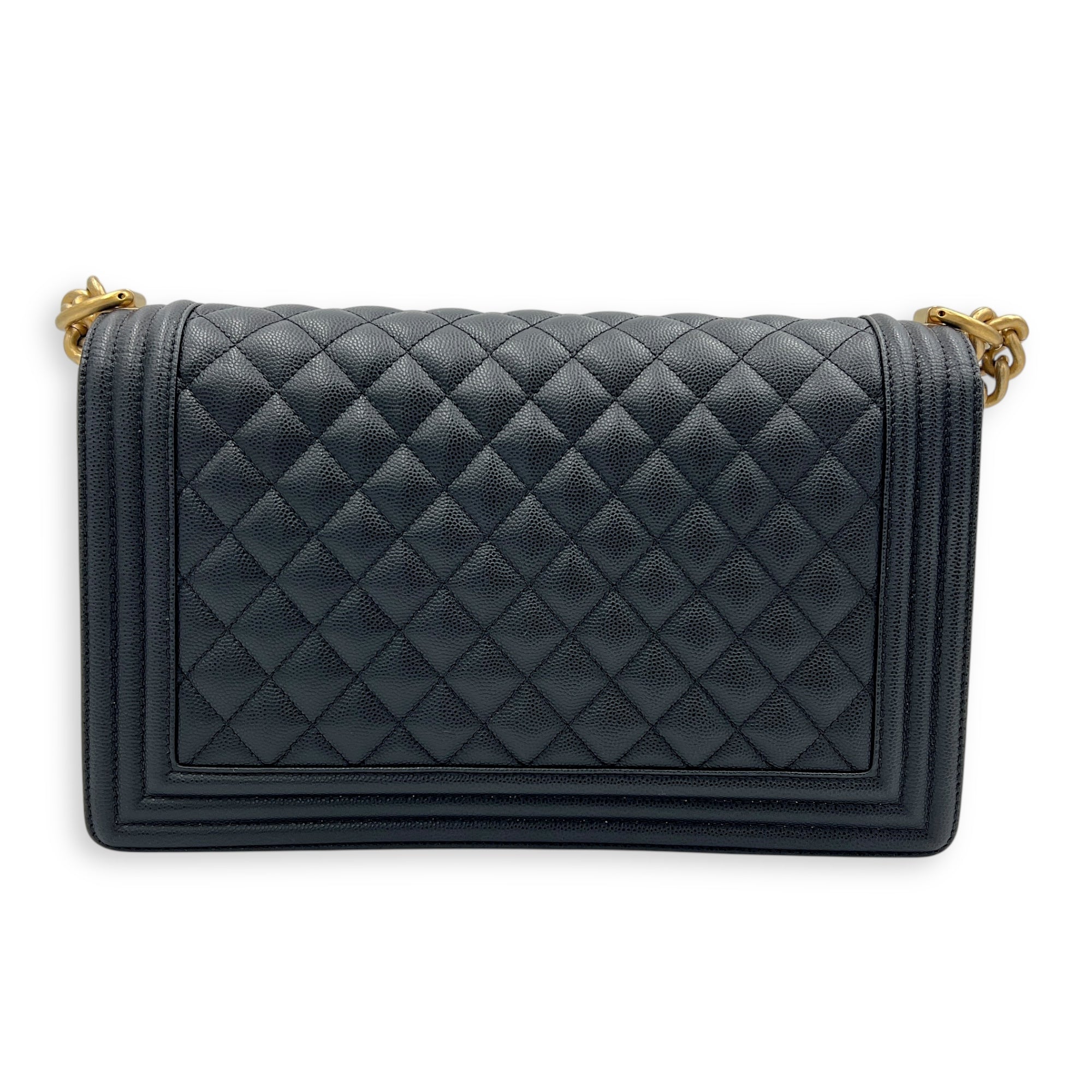 Boy Large Black Shoulder Bag in Caviar Leather, Gold hardware