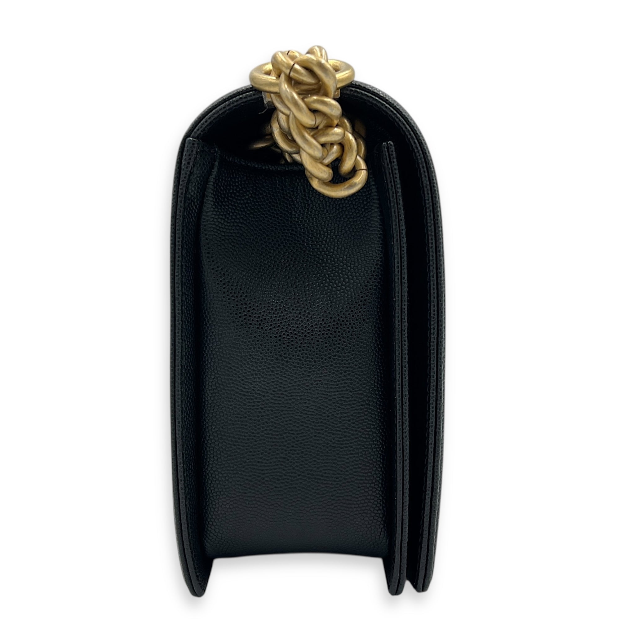 Boy Large Black Shoulder Bag in Caviar Leather, Gold hardware