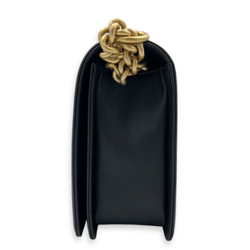 Boy Large Black Shoulder Bag in Caviar Leather, Gold hardware