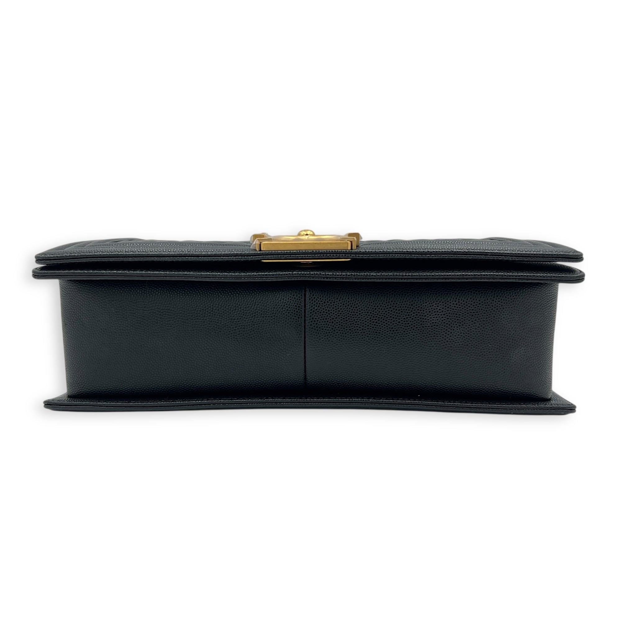 Boy Large Black Shoulder Bag in Caviar Leather, Gold hardware