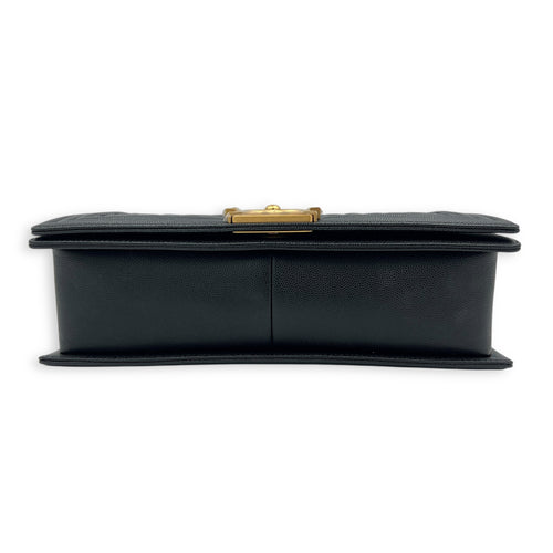 Boy Large Black Shoulder Bag in Caviar Leather, Gold hardware