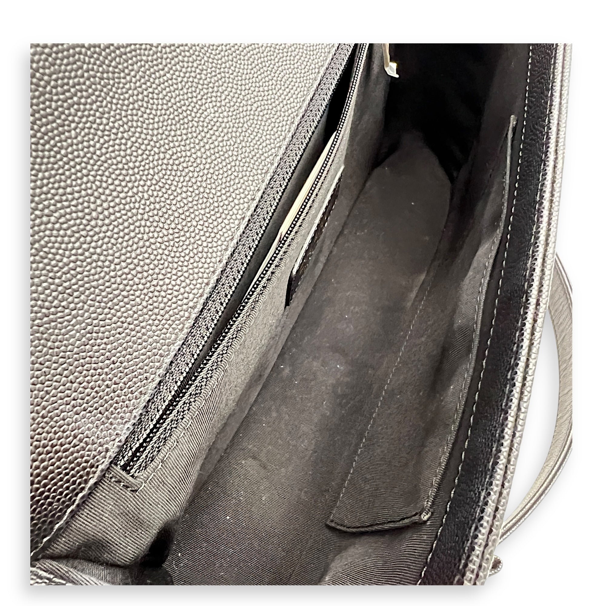 Boy Large Black Shoulder Bag in Caviar Leather, Gold hardware