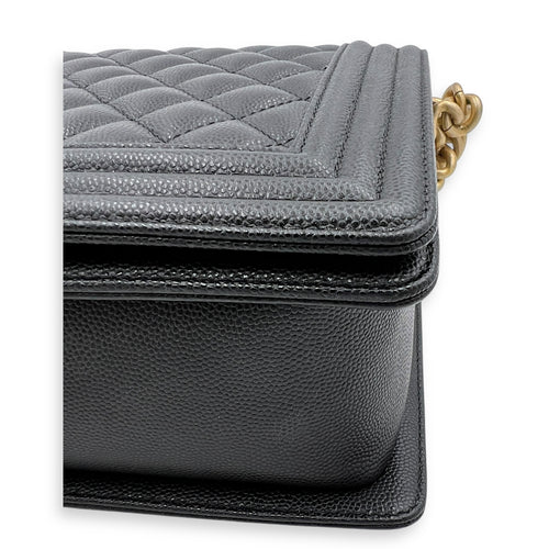 Boy Large Black Shoulder Bag in Caviar Leather, Gold hardware