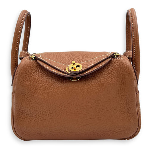 Lindy Mini Gold Shoulder Bag in Clemence, Gold hardware