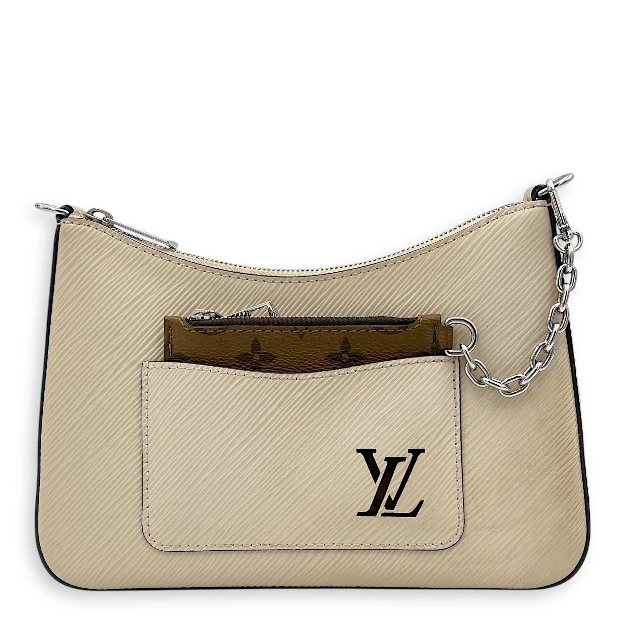 Marellini White Crossbody Bag in Epi Leather, Silver hardware