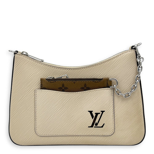 Marellini White Crossbody Bag in Epi Leather, Silver hardware