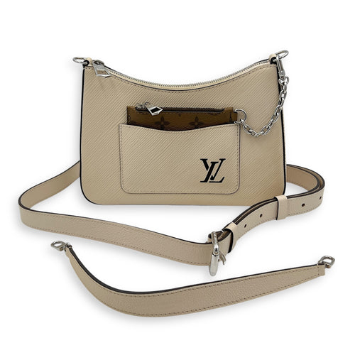 Marellini White Crossbody Bag in Epi Leather, Silver hardware