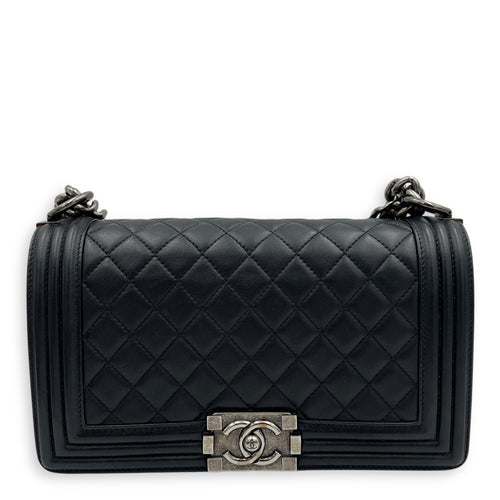 Boy Shoulder Bag Black in Lambskin, Ruthenium hardware