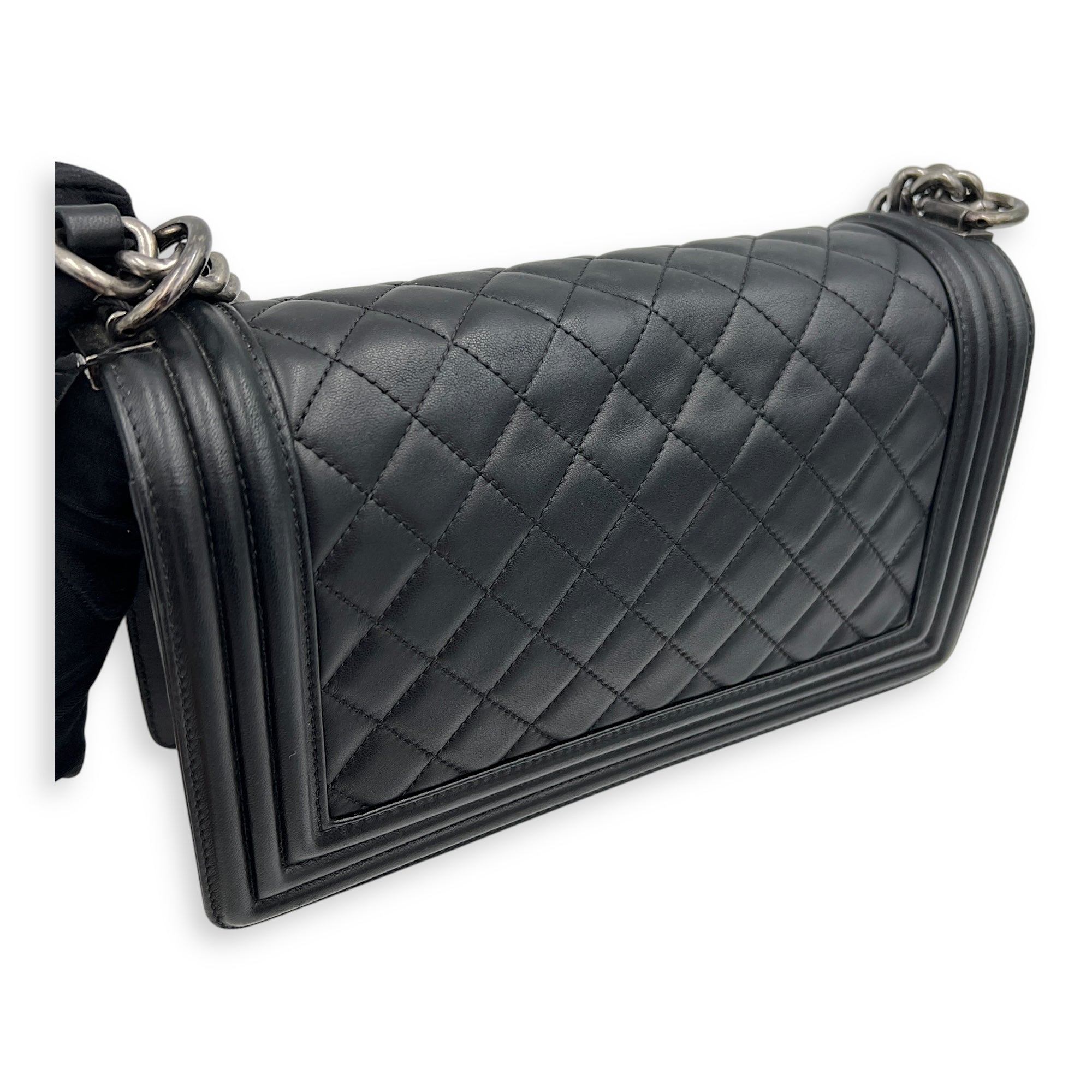 Boy Shoulder Bag Black in Lambskin, Ruthenium hardware