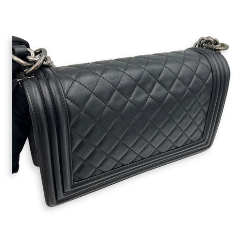 Boy Shoulder Bag Black in Lambskin, Ruthenium hardware