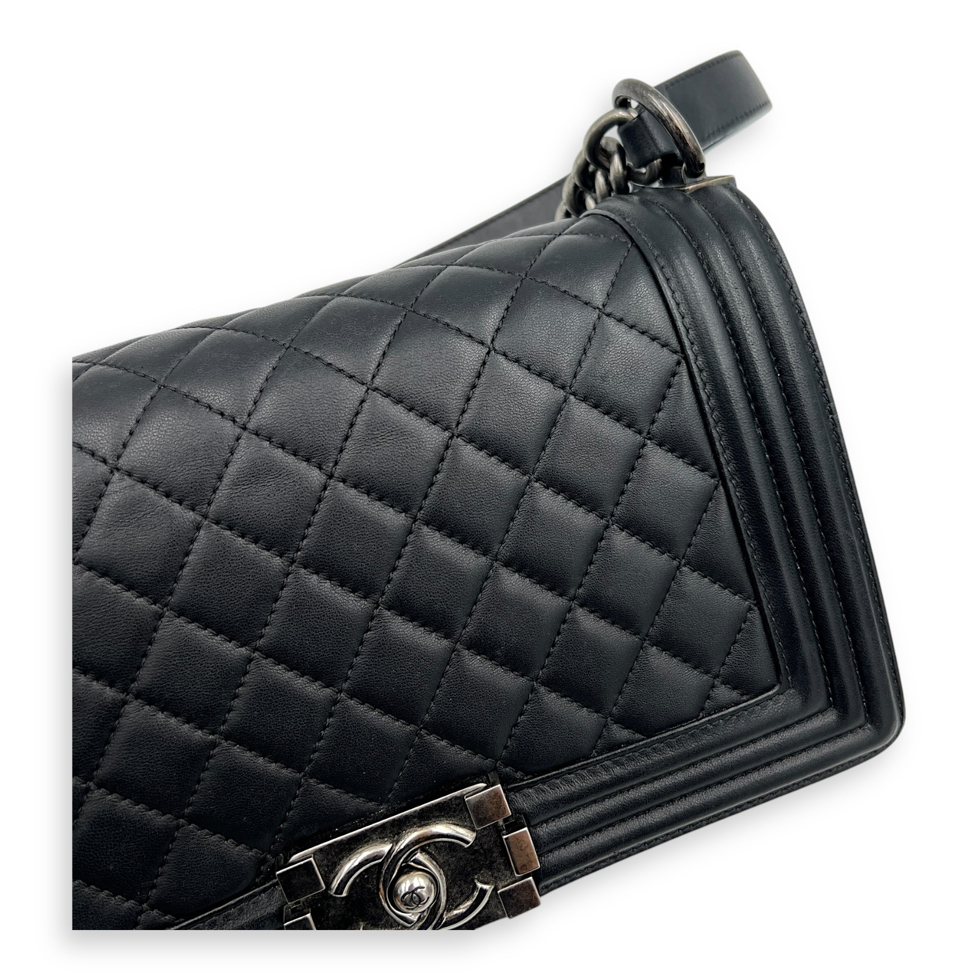 Boy Shoulder Bag Black in Lambskin, Ruthenium hardware